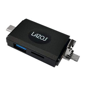 【6個セット】 Lazos マルチカードリーダー(microUSB / Type-C / USBプラグ) L-MCR-MX6｜shiningstore-next