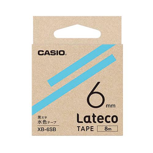 カシオ計算機 Lateco 詰め替え用テープ 6mm 水色テープ 黒文字 XB-6SB