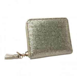 Pisoraro(ピソラロ) メタリック二つ折りラウンドジップミニウォレット ゴールド PR34
