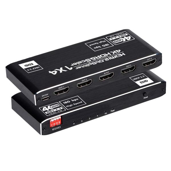 HDMIスプリッター 1x4 HDMI 分配器 1 入力 4 出力 2.0b HDCP 2.2 ED...