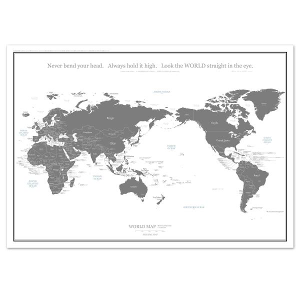 ミニマルマップ 世界地図 シンプル で おしゃれ な インテリア ワールド マップ (A2（防水）,...