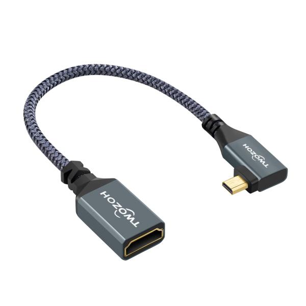Twozoh 左向きMicro HDMI - HDMIアダプターケーブル ナイロン編組 90度 Mi...