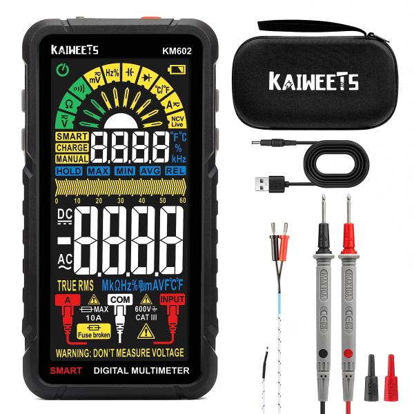 KAIWEETS テスター 充電式マルチメーター 大画面 6000カウント 直流/交流電圧 抵抗 導...
