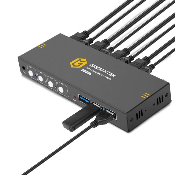 4K KVMスイッチ HDMI、フルUSB3.0ポート、4台のPCコンピュータが1台のモニタを共有、...