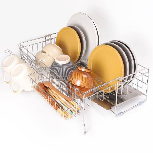 Keydol 伸縮式水切りラック 【省スペース×大容量】 水切りかご スライド 食器置き シンクサイ...