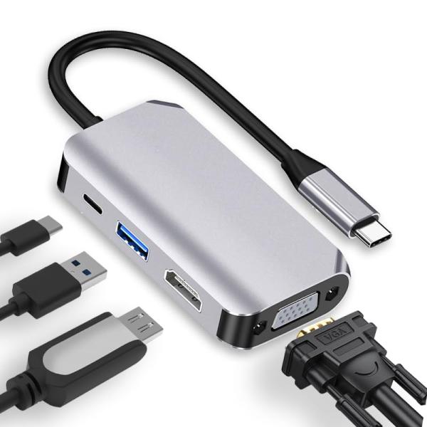 USB Type C VGA HDMI 変換アダプター USB3.0 Type C ハブ PD充電 ...