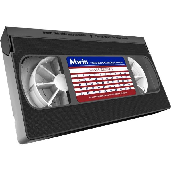 MWIN VHS/VCRプレーヤー用ヘッドクリーナー、ドライテクノロジー、液体不使用、再利用可能なビ...