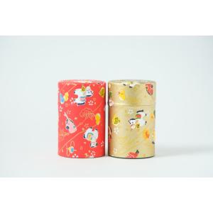 干支缶(午うまver) 濃煎茶50g入×2本 赤色と金色