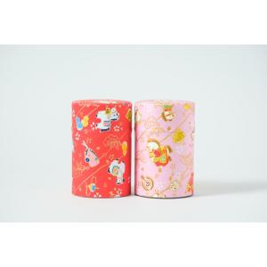 干支缶(午うまver) 濃煎茶50g入×2本　赤色とピンク色