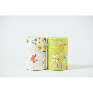 干支缶(午うまver) 濃煎茶50g入×2本　銀色と緑色