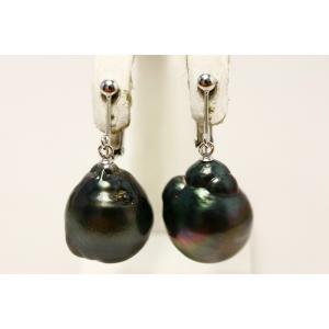 タヒチ黒蝶真珠パールピアス 8mm グリーンカラー K14WG製 : 真珠倶楽部 