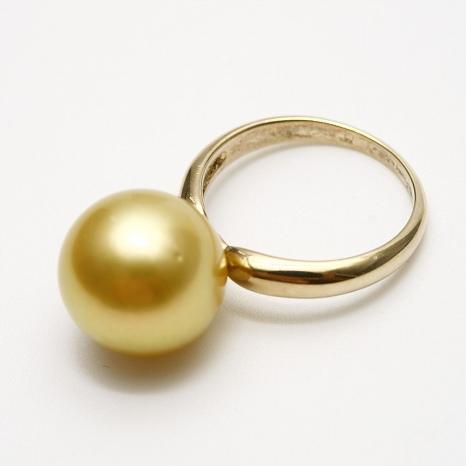 南洋白蝶真珠パールリング【指輪】 12mm　ナチュラルゴールドカラー　シルバー製リング枠
