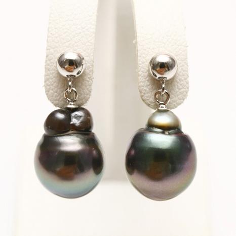 タヒチ黒蝶真珠パールピアス　10mm　ブラックカラー　K14WG製