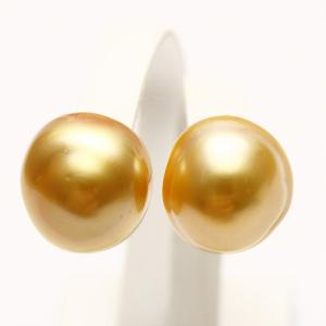 南洋白蝶真珠パールピアス 14mm ナチュラルゴールドカラー K18製