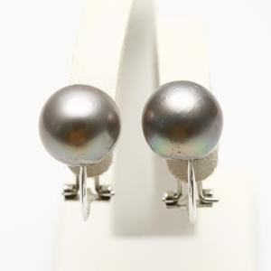 淡水真珠パールピアス　グレーカラー　14mm 　K14WG製 ドロップパールピアス K14WG 淡水真珠 5mm バロック