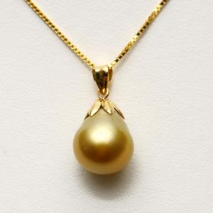 南洋白蝶真珠パールペンダントトップ 13mm ナチュラルゴールドカラー