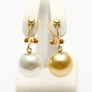 南洋白蝶真珠パールピアス 11mm ナチュラルゴールドカラー K18製