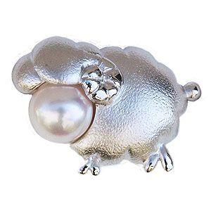 ヒツジ ブローチ パールブローチ ひつじ メンズ 男性用 ピンブローチ