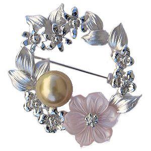 【高島屋保証書付き】南洋白蝶ゴールデンパールブローチ ゴールドカラー白蝶真珠 リーフモチーフブローチ 9mm 世界の養殖