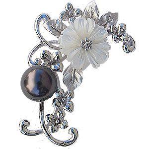 ブローチ パールブローチ k18 ホワイトゴールド ダイヤモンド ブラック