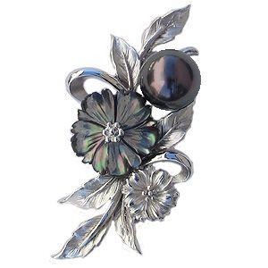 ブローチ パールブローチ k18 ホワイトゴールド ダイヤモンド ブラック