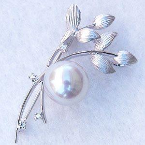 ブローチ パールブローチ k18 ホワイトゴールド ダイヤモンド ブラック