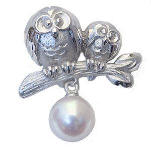 パールブローチ 真珠 ピンズ あこや本真珠 8mm-8.5mm ふくろう 梟
