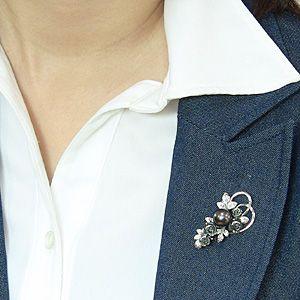 ブローチ 花 パール ブローチ 真珠 ブラック...の詳細画像2