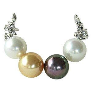 ブローチ 真珠 パール タヒチ黒蝶真珠 南洋白蝶真珠 ダイヤモンド 9.4