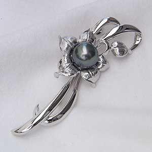 ブローチ パールブローチ k18 ホワイトゴールド ダイヤモンド ブラック