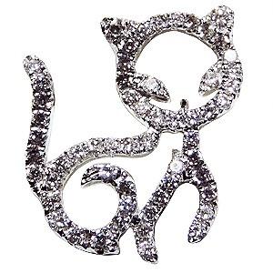 ブローチ 猫 ねこ ネコ ピンズ CAT ラペルピン ダイヤモンド k18 ホワイトゴールド 送料無料 人気 プレゼント ギフト ご褒美 自分買い pu