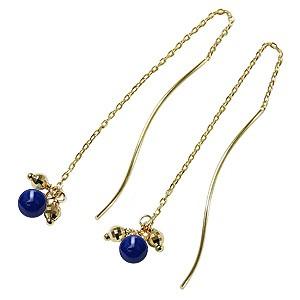 アメリカンピアス チェーン式 ラピスラズリ ロングピアス k18