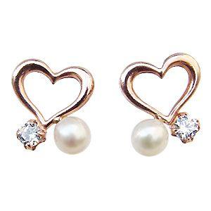 パール ピアス 18金 18k 淡水 スタッド k18 ピンクゴールド ハート 