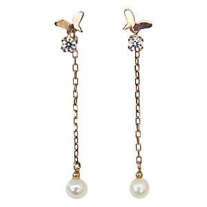 パール ピアス 18金 2WAY スタッド 淡水 バタフライ 蝶モチーフ k18  