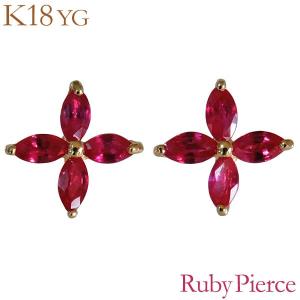 ルビー ピアス フックピアス k18 18k 18金 イエローゴールド