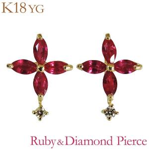 ルビー ピアス フックピアス k18 18k 18金 イエローゴールド