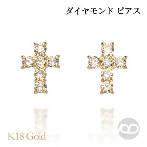 K18 ピアス クロス 十字架 揺れる ゴールド レディース メンズ 両耳 18
