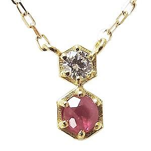 ネックレス ルビー ダイヤモンド ネックレス ダイヤ 0.03ct 18金 k18 イエローゴールド チェーン付 送料無料 プレゼント ギフト ご褒美 自分買い｜shinjunomori