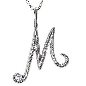 イニシャルM ペンダントネックレス ダイヤモンド 0.01ct k18 ホワイト 