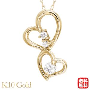 ハート ダイヤモンド ネックレス ハートネックレス ダイヤモンドネックレス ダイヤ 0.05ct k10 10k 10金 イエローゴールド レディース 送料無料 カジュアル pu｜shinjunomori