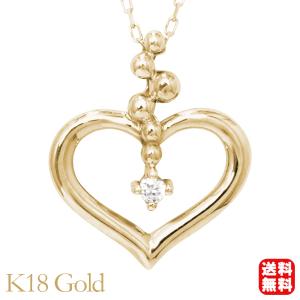 ダイヤモンド ハート ネックレス ダイヤモンドネックレス ハートネックレス ダイヤ 0.01ct 18金 k18 18k イエローゴールド レディース 送料無料 カジュアル pu｜shinjunomori