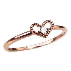 ダイヤモンドリング ハートリング 一粒 ダイヤモンド k18 ピンク