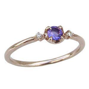 アメジストリング 紫水晶 k18 ピンクゴールド 指輪 ダイヤモンド 0.02ct シンプル 2月誕...