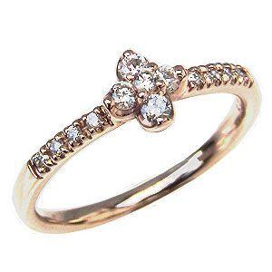 ダイヤモンド リング パヴェ 指輪 フラワー 花 モチーフ ピンク