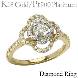 値下げ))花モチーフ ゴールドリング ダイヤモンド0.5 k18 指輪 ダイヤモンド フラワーリング 18金 k18 18k イエロー