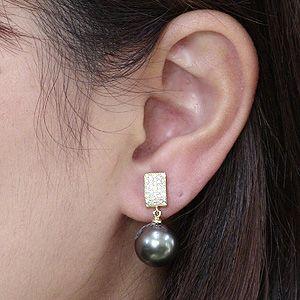 真珠 パール イヤリング タヒチ黒蝶真珠 ブラ...の詳細画像3