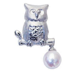 パール ブローチ フォーマル 真珠 ピンズ あこや本真珠 ふくろう