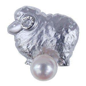 ヒツジ ブローチ 男性用 パールブローチ ひつじ ピンブローチ 羊