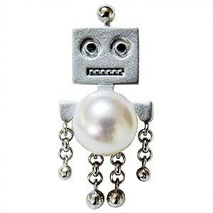 ブローチ ロボット ピンズ ラペルピン 本真珠 8mm アコヤ真珠 パール