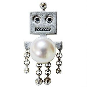 ブローチ ロボット ピンズ ラペルピン 本真珠 8mm アコヤ真珠 パール